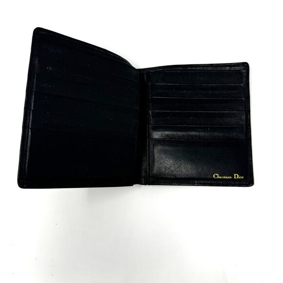 Vintage Christian Dior Black Leather‎ Bifold Embossed Logo Wallet - Picture 1 of 7
